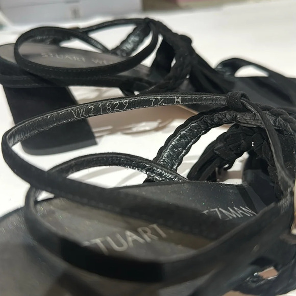 Stuart Weitzman Black Suede Tassel Mania Heeled Sandal size 7.5 - Picture 5 of 7